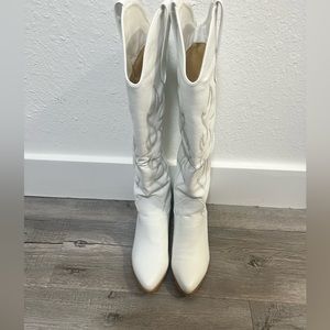 White Knee High Western Boots